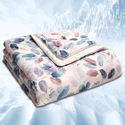 Floral Print Cooling Blankets for Hot Sleepers - Cool Like Ice Cream Blanket for Summer, Lightweight Double-Sided Cooling Comforter Quilt (Throw Size 47" x 59" Blue)