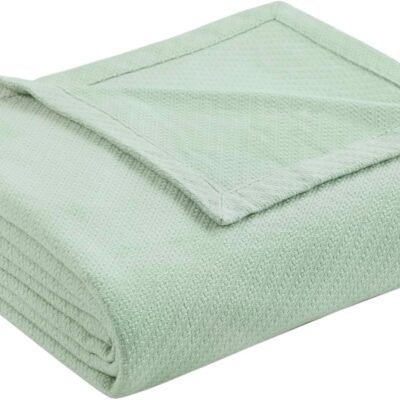 Liquid Cotton Luxury Blanket Premium Soft Cozy 100% Ring Spun Cotton For Bed , Couch or Sofa, Full/Queen, Sea Foam