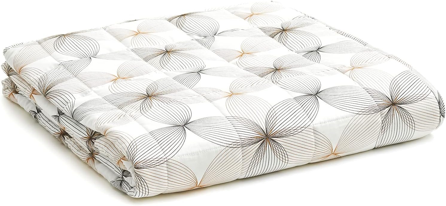 Cooling Weighted Blanket — 100% Cooling Oeko-Tex Certified Material with Premium Glass Beads (Khaki Flower, 48''x72'' 20lbs), Suit for One Person(~190lb) Use on Twin/Full Bed