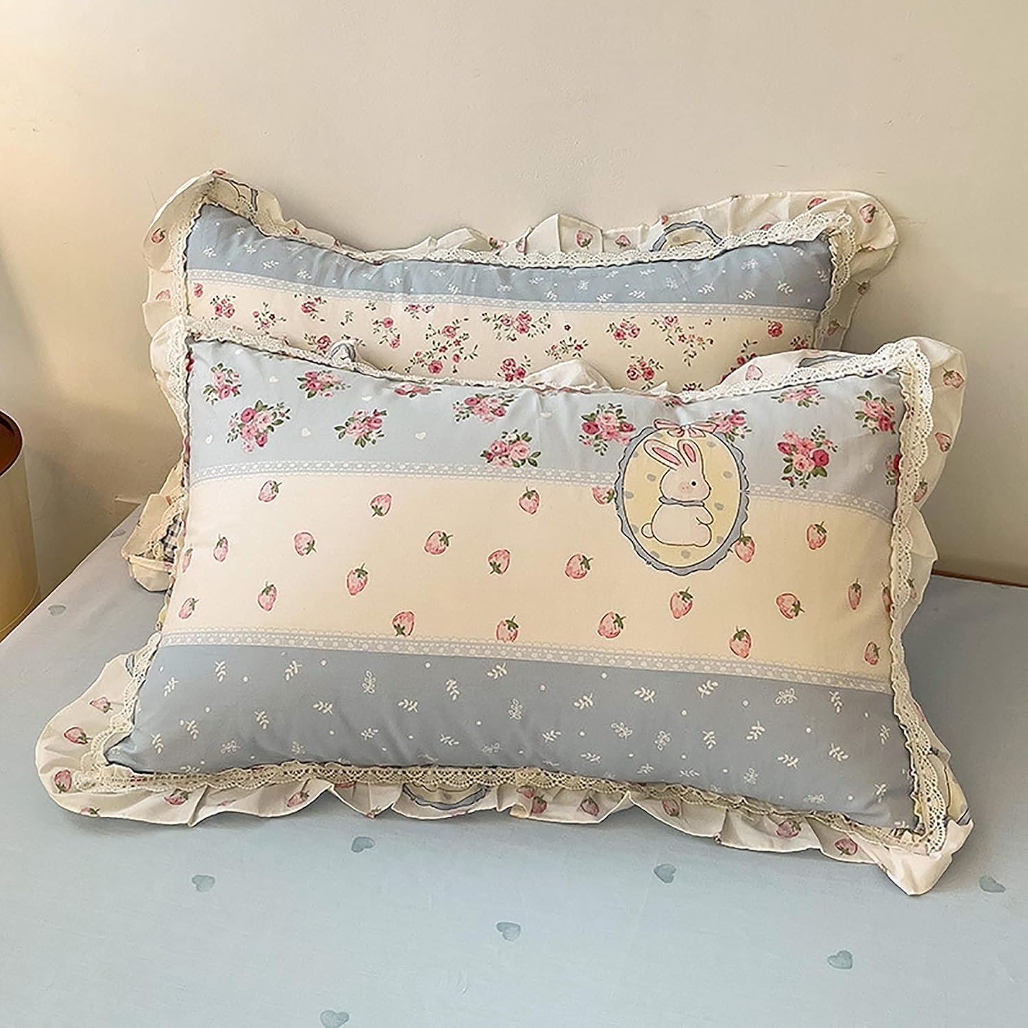 Blue Vintage Botanical Floral Print 4-Piece Set With Ruffles And Lace - Image 2