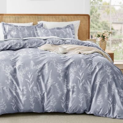 Grey Floral Print 4-Piece Set; Reversible, Zippered, Soft, Comfortable, And Breathable