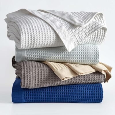 100% Cotton Blanket for King Size Bed - White Waffle Weave Lightweight Summer Bed Blanket - 102x90in Prewashed Breathable, Woven, Layering Blanket (King, White)