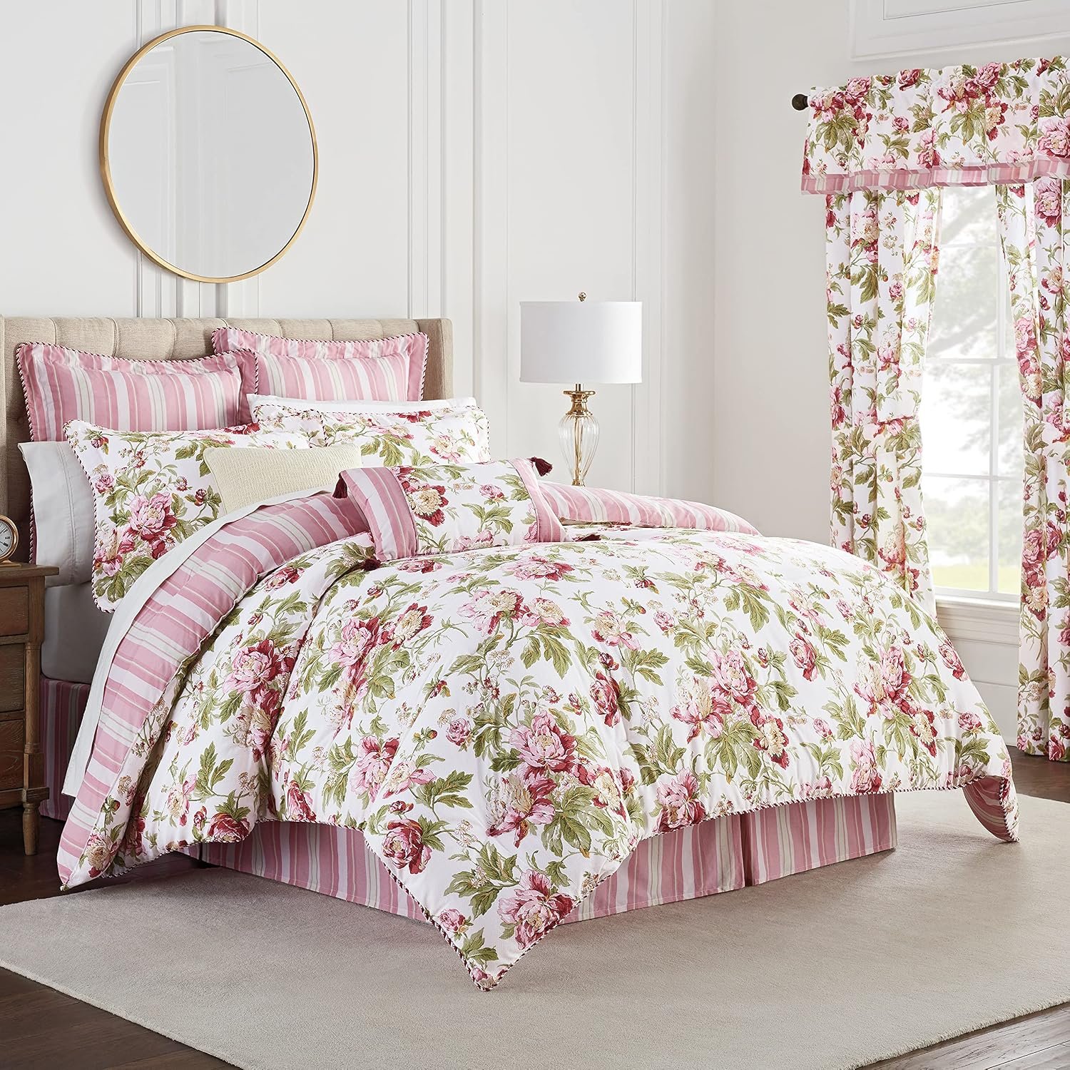Berry-Toned Floral Print 4-Piece Set; Soft, Comfortable, Lightweight, And Breathable
